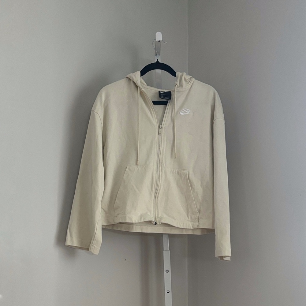 Nike Full Zip Hoodie Cream Loose Fit Waist Length Boxy Full Zip up Jacket Size S